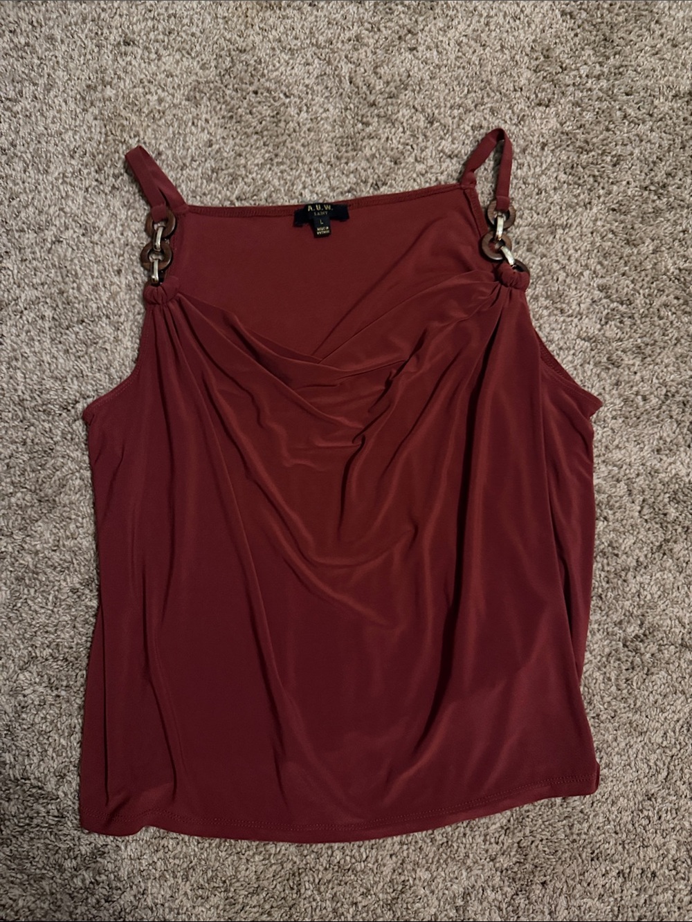 A.U.W Cowl Neck Burgundy Camisole with Ring-Detail Straps